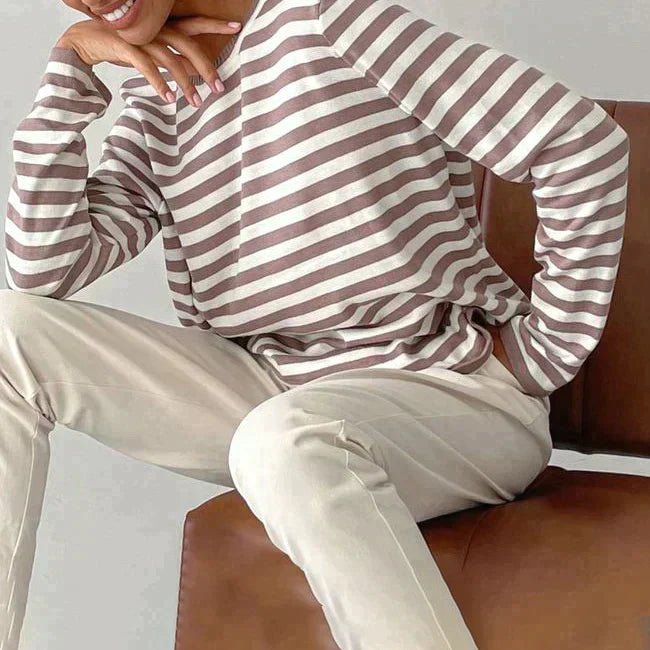 Effortless Sweater for Women Nautical Striped Long-Sleeve