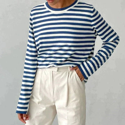 Effortless Sweater for Women Nautical Striped Long-Sleeve