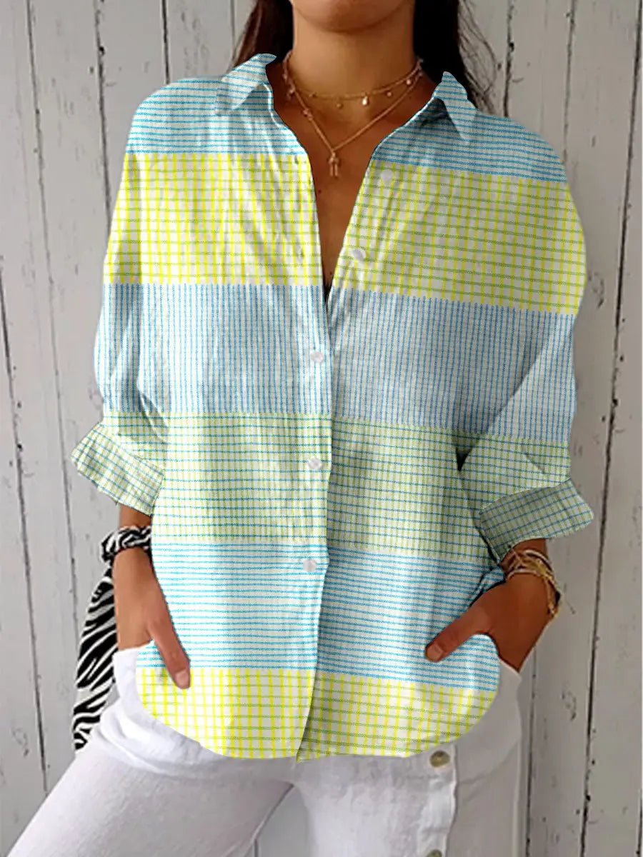 Effortless Blouse for Women Grid Button-Front