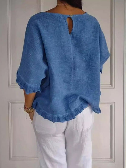 Effortless Blouse for Women Ruffle-Hem Linen Relaxed-Fit