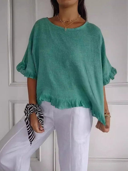 Effortless Blouse for Women Ruffle-Hem Linen Relaxed-Fit