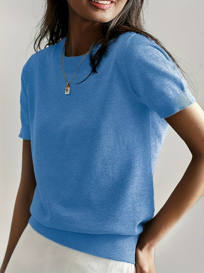 Comfortable Sweater Top for Women Short-Sleeve Crewneck