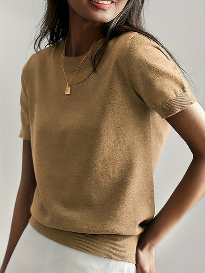 Comfortable Sweater Top for Women Short-Sleeve Crewneck
