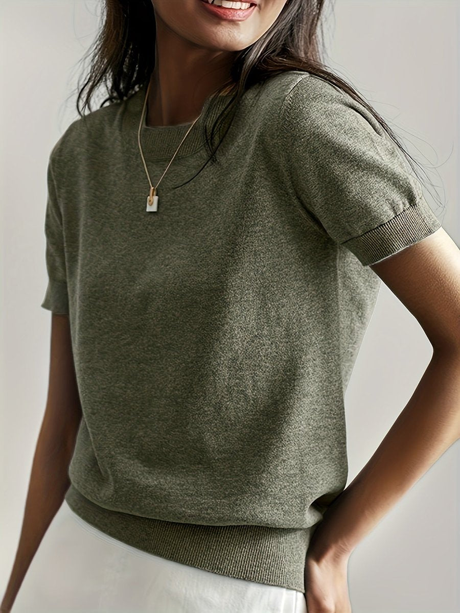 Comfortable Sweater Top for Women Short-Sleeve Crewneck