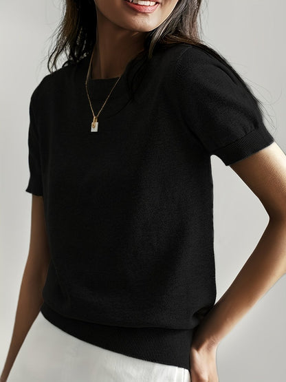 Comfortable Sweater Top for Women Short-Sleeve Crewneck