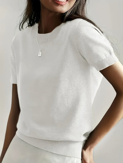 Comfortable Sweater Top for Women Short-Sleeve Crewneck