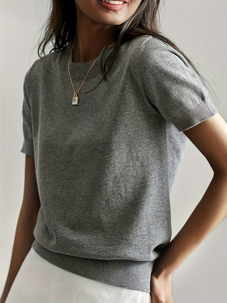 Comfortable Sweater Top for Women Short-Sleeve Crewneck