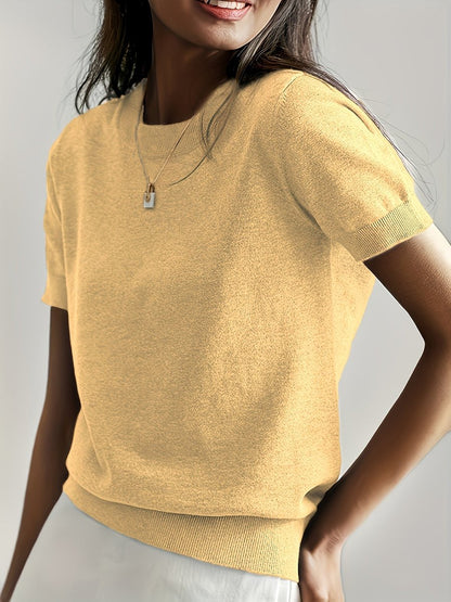 Comfortable Sweater Top for Women Short-Sleeve Crewneck