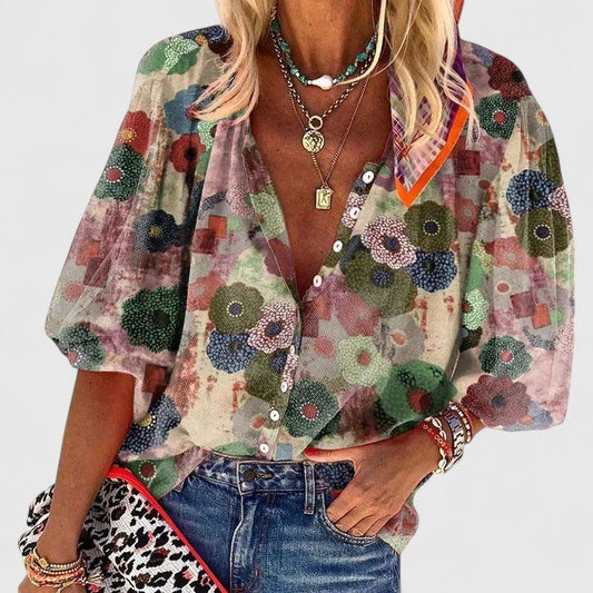 Stylish Blouse for Women V-Neck Floral-Print Button-Down