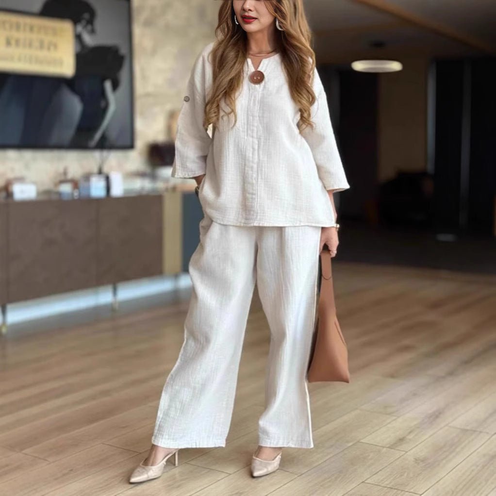 Effortless Two Piece Set for Women Tunic Wide-Leg Linen