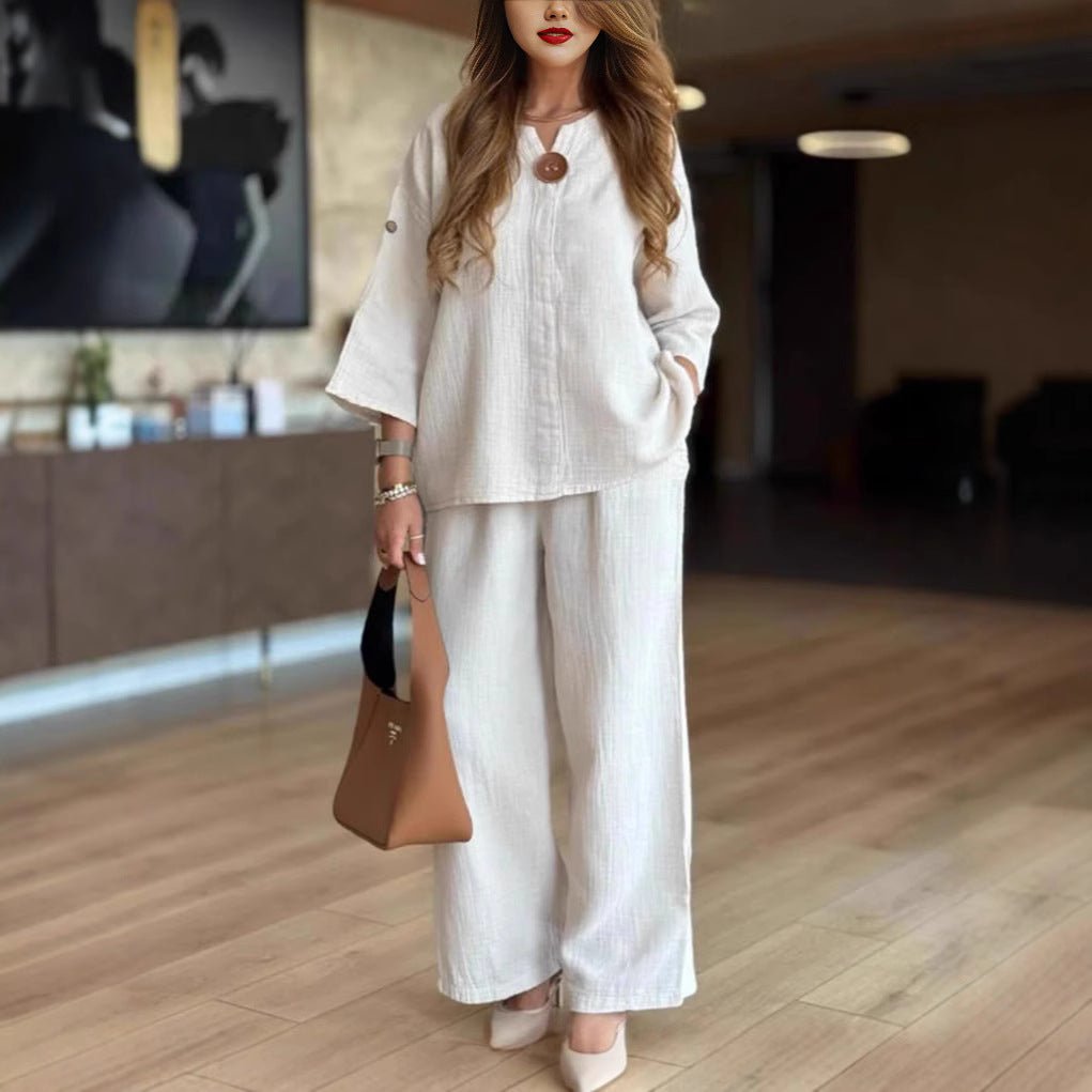 Effortless Two Piece Set for Women Tunic Wide-Leg Linen