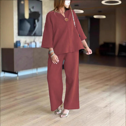 Effortless Two Piece Set for Women Tunic Wide-Leg Linen