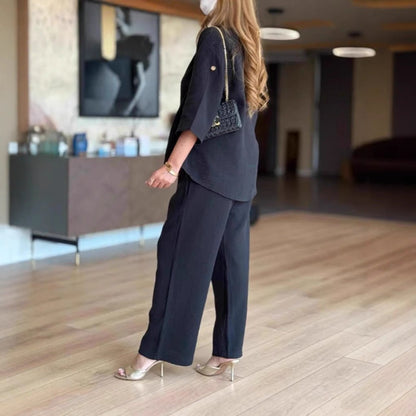 Effortless Two Piece Set for Women Tunic Wide-Leg Linen