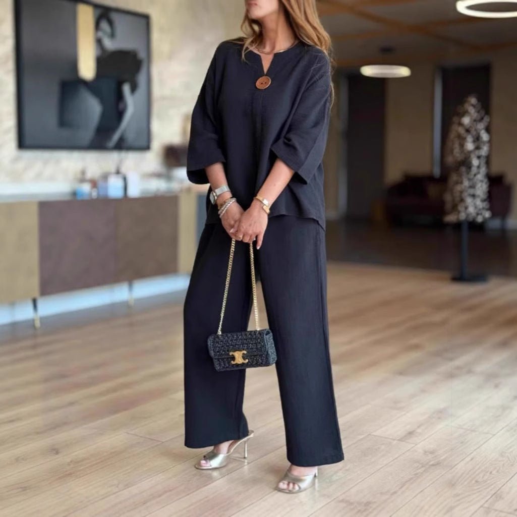 Effortless Two Piece Set for Women Tunic Wide-Leg Linen