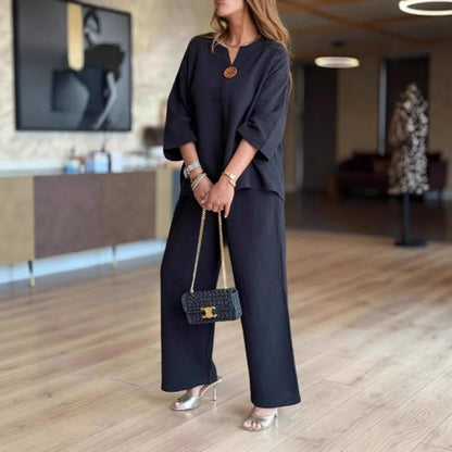 Effortless Two Piece Set for Women Tunic Wide-Leg Linen