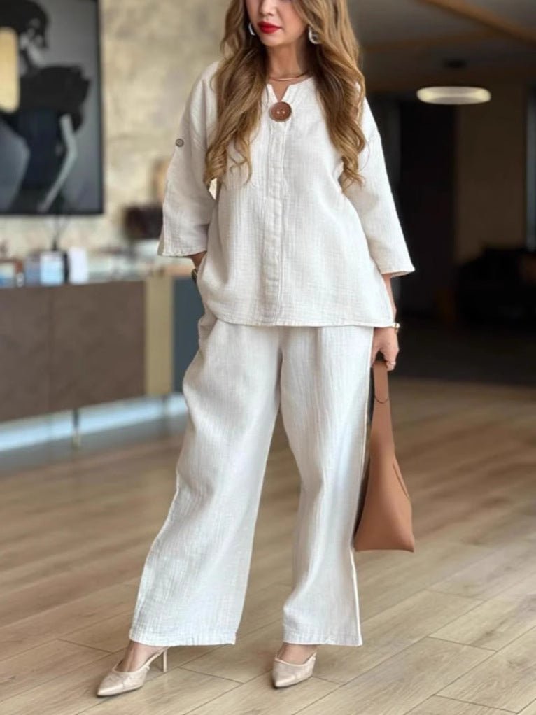 Effortless Two Piece Set for Women Tunic Wide-Leg Linen