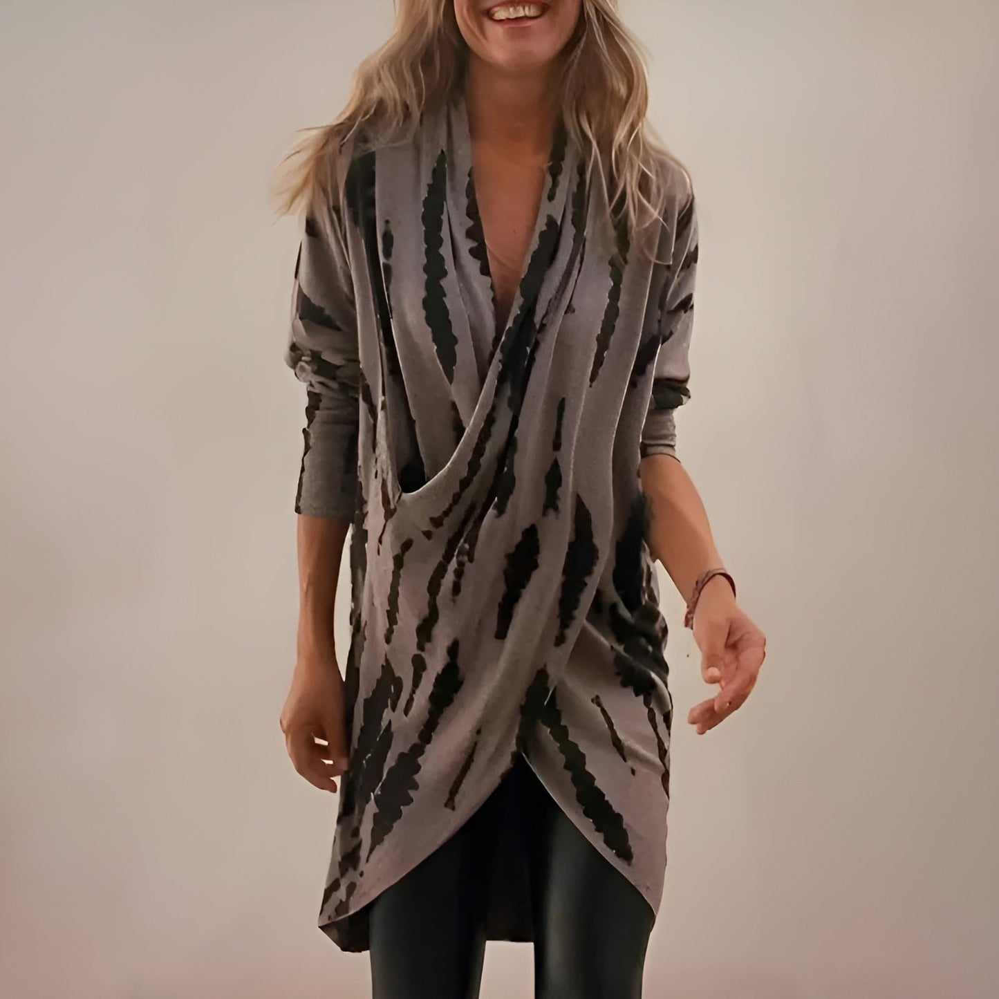 Effortless Tunic Dress for Women V-Neck Abstract-Print Draped