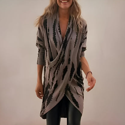 Effortless Tunic Dress for Women V-Neck Abstract-Print Draped