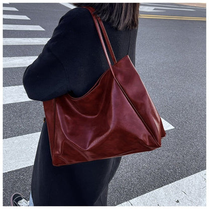 Effortless Tote Bag for Women Retro PU-Leather Large-Capacity