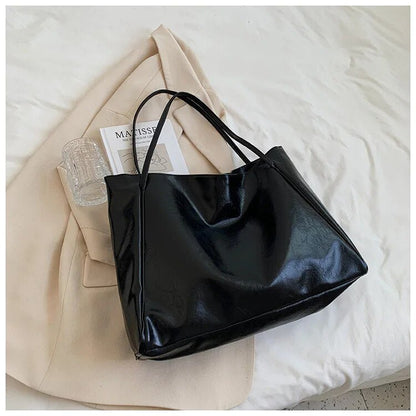 Effortless Tote Bag for Women Retro PU-Leather Large-Capacity