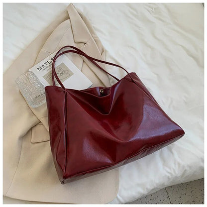 Effortless Tote Bag for Women Retro PU-Leather Large-Capacity