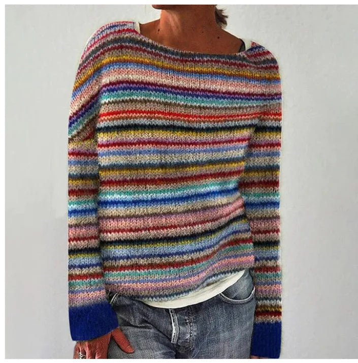 Effortless Sweater for Women Retro Striped Relaxed-Fit