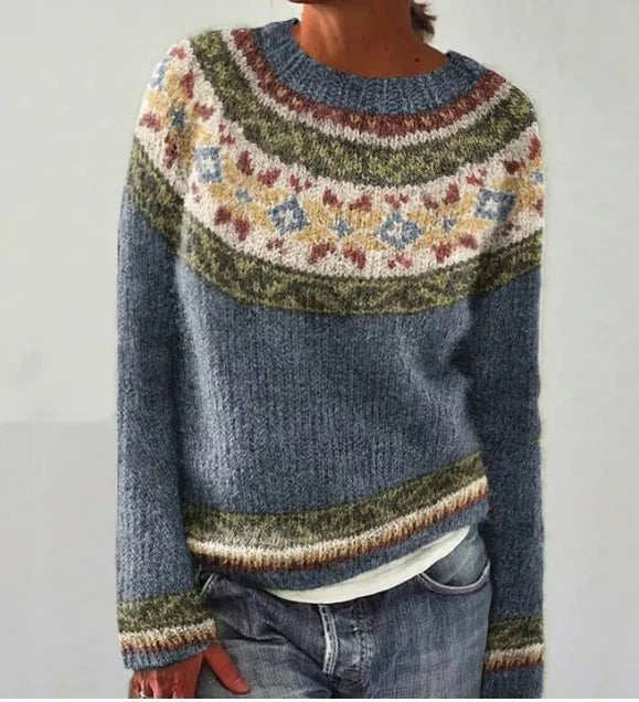 Effortless Sweater for Women Retro Striped Relaxed-Fit