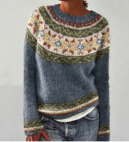 Effortless Sweater for Women Retro Striped Relaxed-Fit