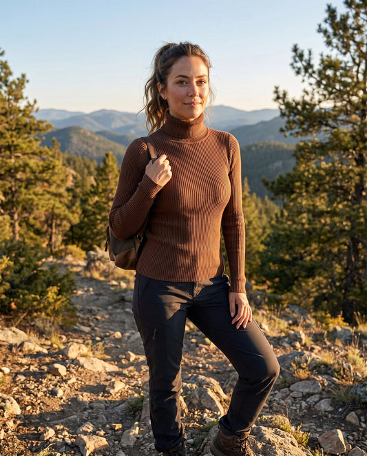 Comfortable Sweater for Women Ribbed Turtleneck Lightweight