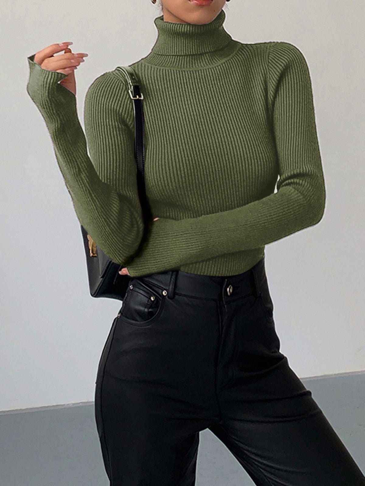 Comfortable Sweater for Women Ribbed Turtleneck Lightweight
