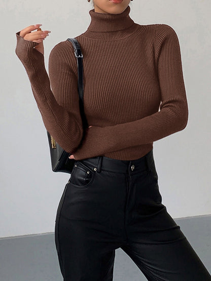 Comfortable Sweater for Women Ribbed Turtleneck Lightweight