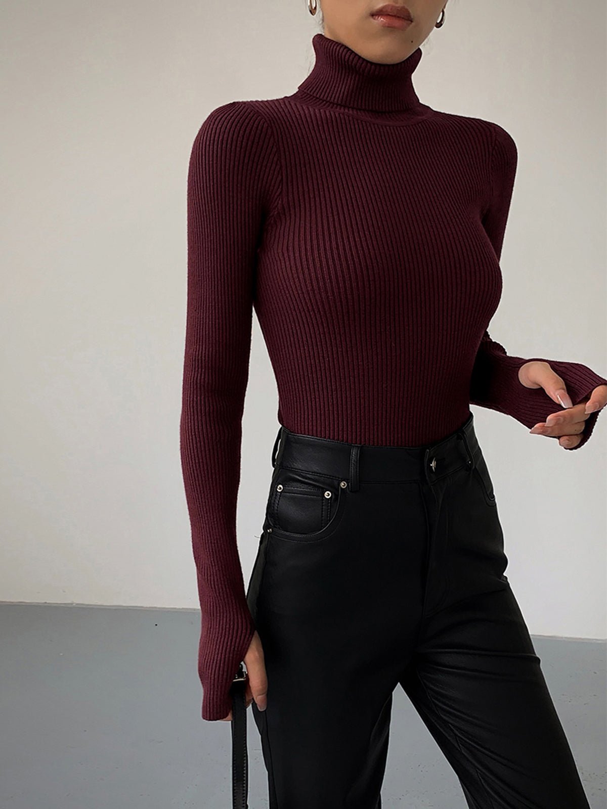Comfortable Sweater for Women Ribbed Turtleneck Lightweight