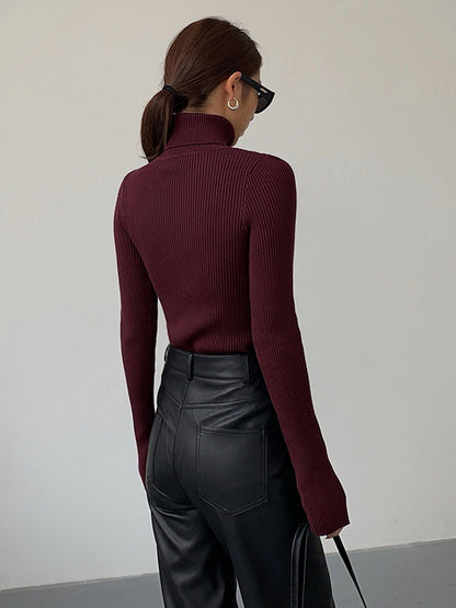 Comfortable Sweater for Women Ribbed Turtleneck Lightweight