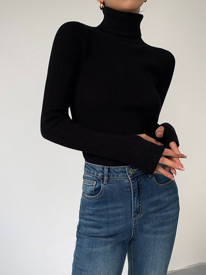 Comfortable Sweater for Women Ribbed Turtleneck Lightweight
