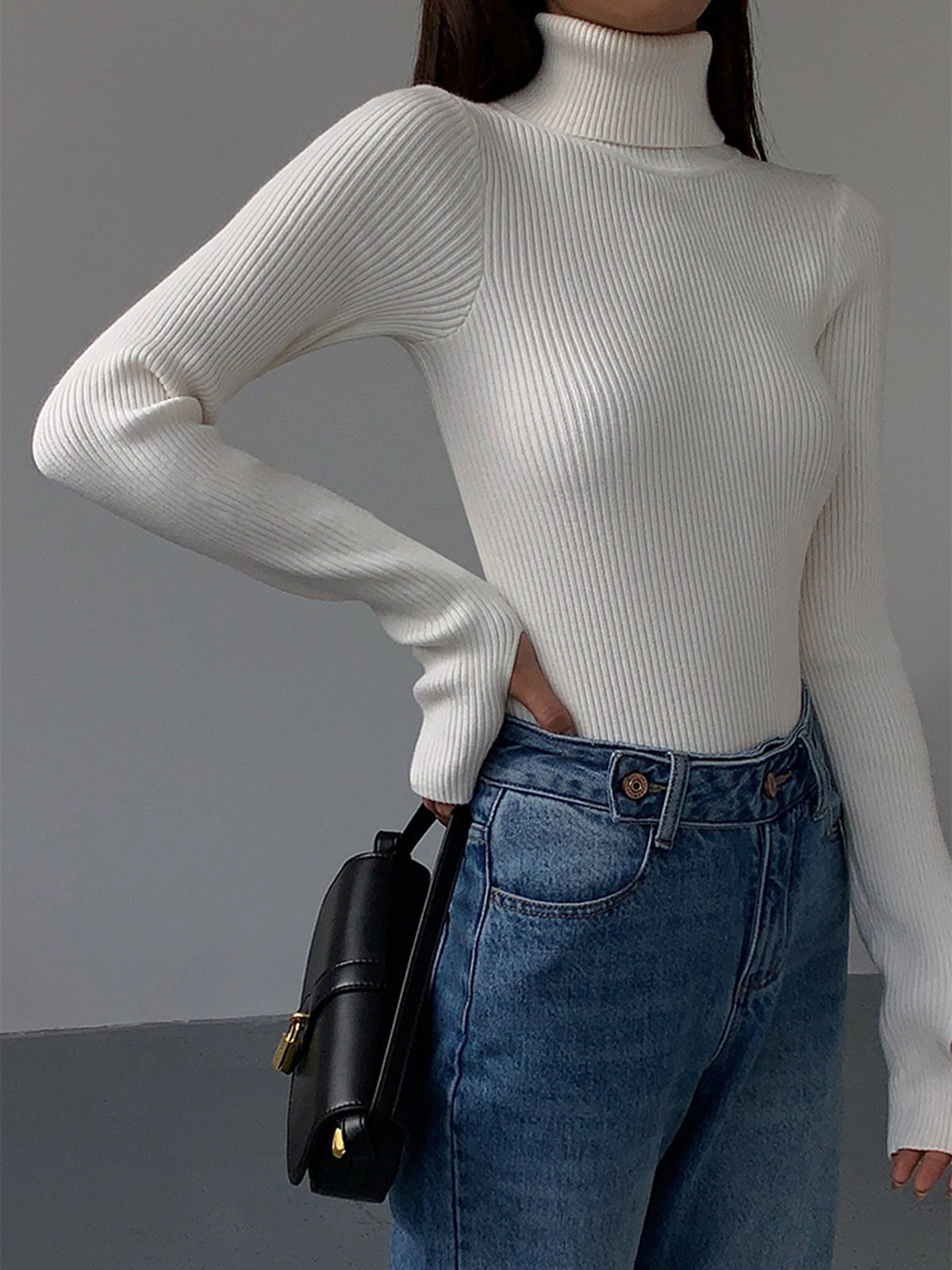 Comfortable Sweater for Women Ribbed Turtleneck Lightweight
