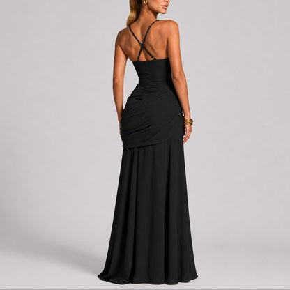 Elegant Maxi Dress for Women Ruched Square-Neck