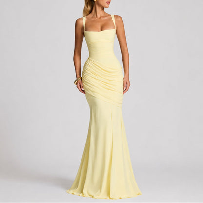 Elegant Maxi Dress for Women Ruched Square-Neck