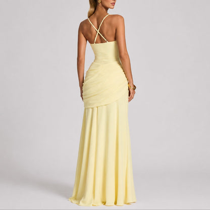 Elegant Maxi Dress for Women Ruched Square-Neck