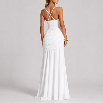 Elegant Maxi Dress for Women Ruched Square-Neck