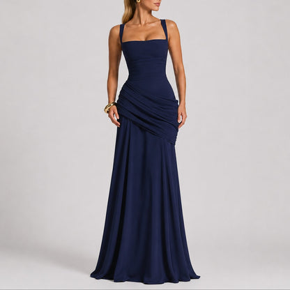 Elegant Maxi Dress for Women Ruched Square-Neck