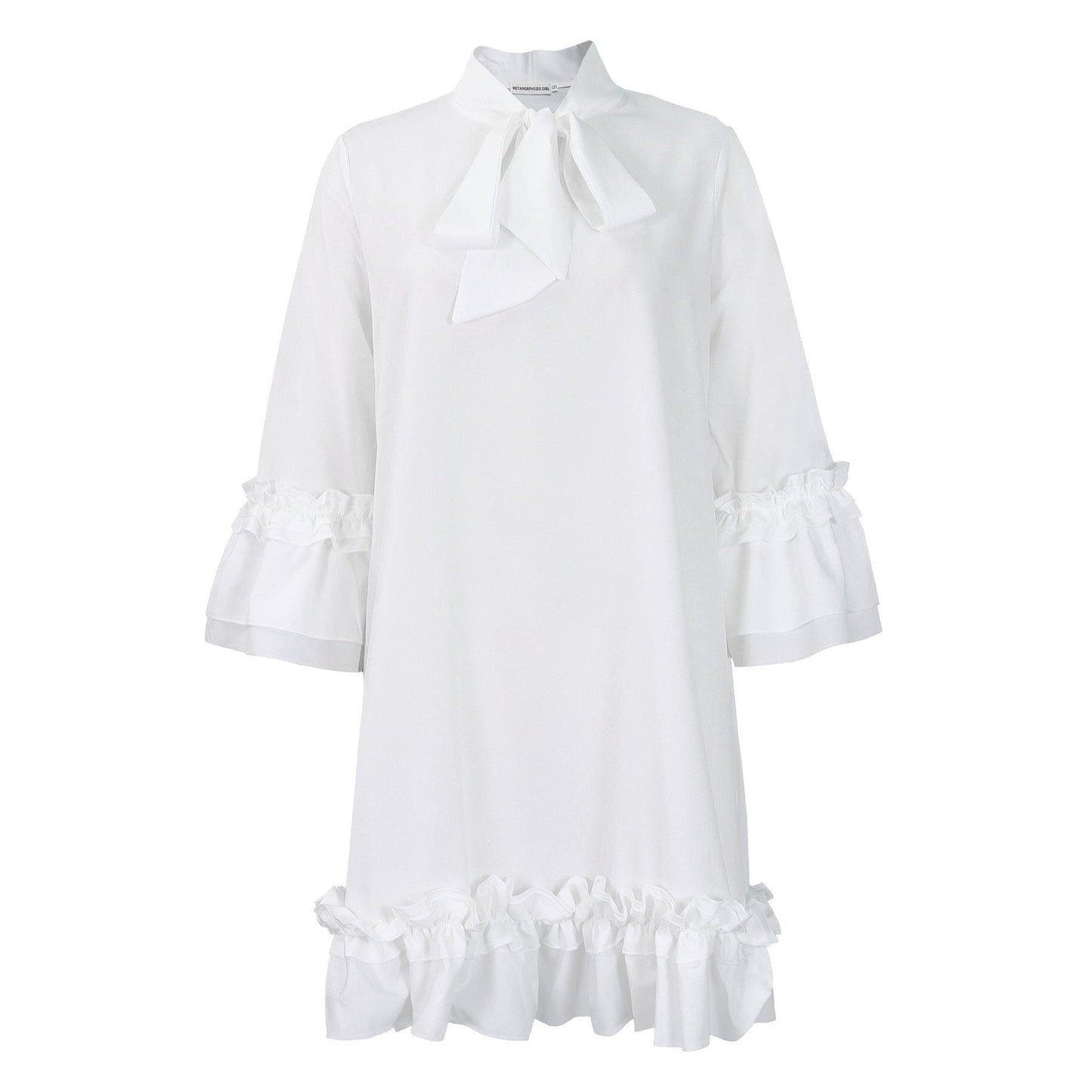 Stylish Mini Dress for Women Bow-Neck Ruffle-Hem