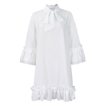Stylish Mini Dress for Women Bow-Neck Ruffle-Hem
