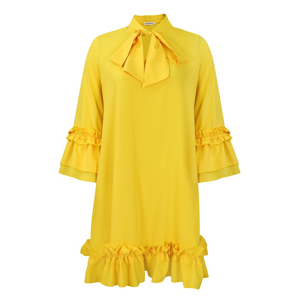 Stylish Mini Dress for Women Bow-Neck Ruffle-Hem