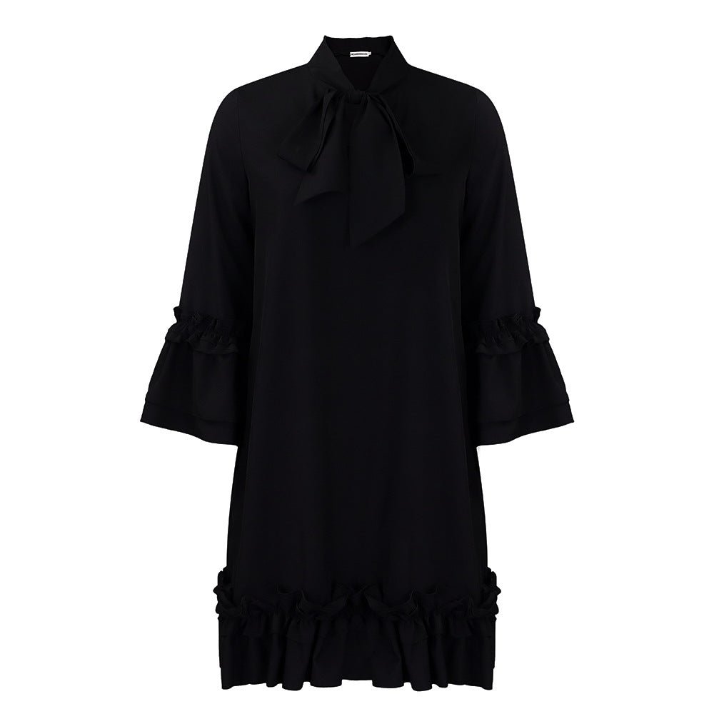 Stylish Mini Dress for Women Bow-Neck Ruffle-Hem