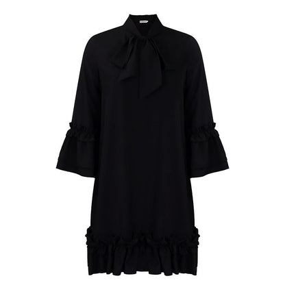 Stylish Mini Dress for Women Bow-Neck Ruffle-Hem