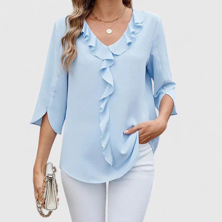 Stylish Blouse for Women Ruffle V-Neck Half-Sleeve