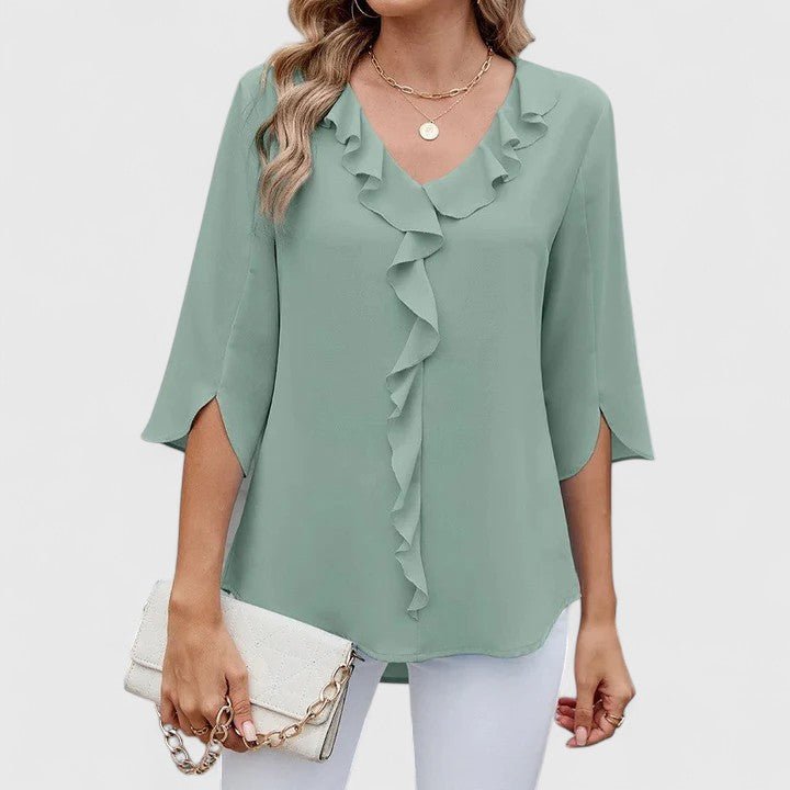Stylish Blouse for Women Ruffle V-Neck Half-Sleeve