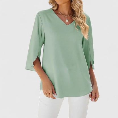 Stylish Blouse for Women Ruffle V-Neck Half-Sleeve