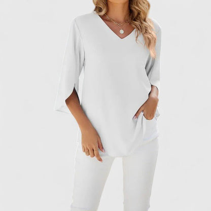 Stylish Blouse for Women Ruffle V-Neck Half-Sleeve