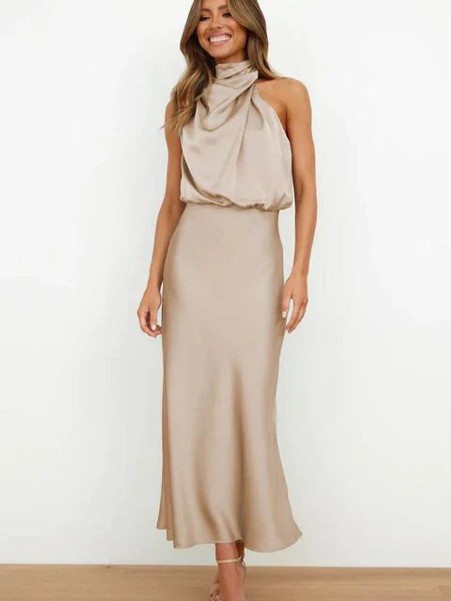 Elegant Midi Dress for Women Halter Satin